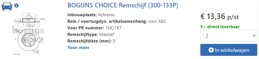Voorbeeld van de voorraadstatus zoals die bij elk product in de Bogijn webshop wordt getoond